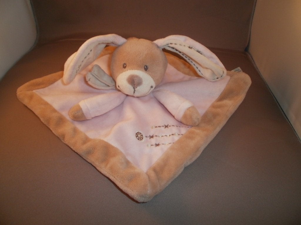 nicotoy konijn doek bruin/crème roze 22x22 cm velours, Ophalen of Verzenden, Wasbaar, Middelgroot (20 tot 80 cm), Meerkleurig