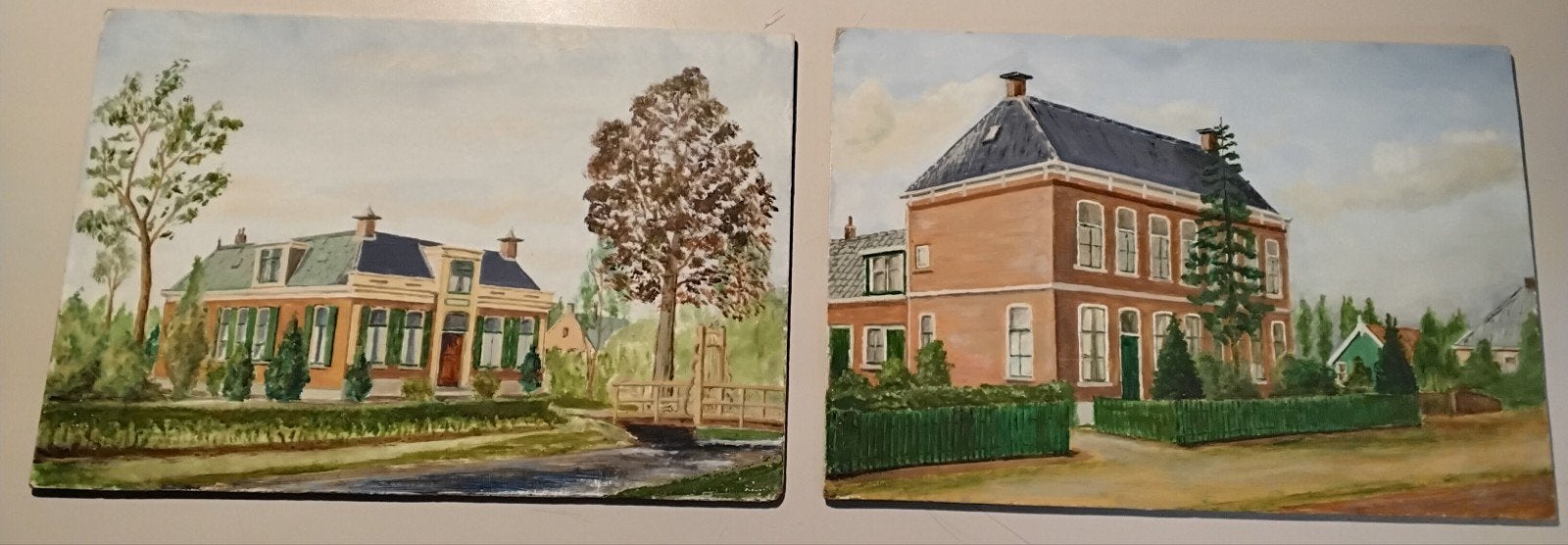 2 Aquarel werkjes Friese landelijke huizen 21x31,5 cm, Antiek en Kunst, Ophalen