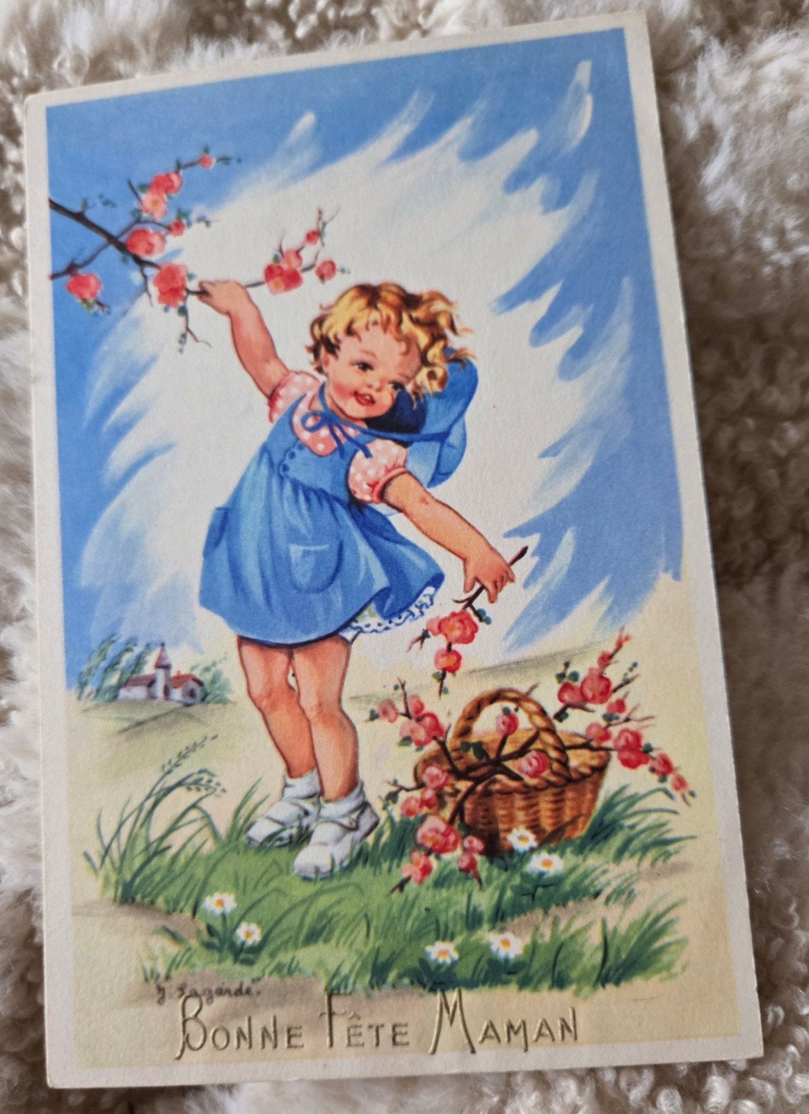 Vintage Ansichtkaart 'Bonne Fête Maman' - J. Sagande, Verzenden, 1940 tot 1960, Ongelopen, Kinderen