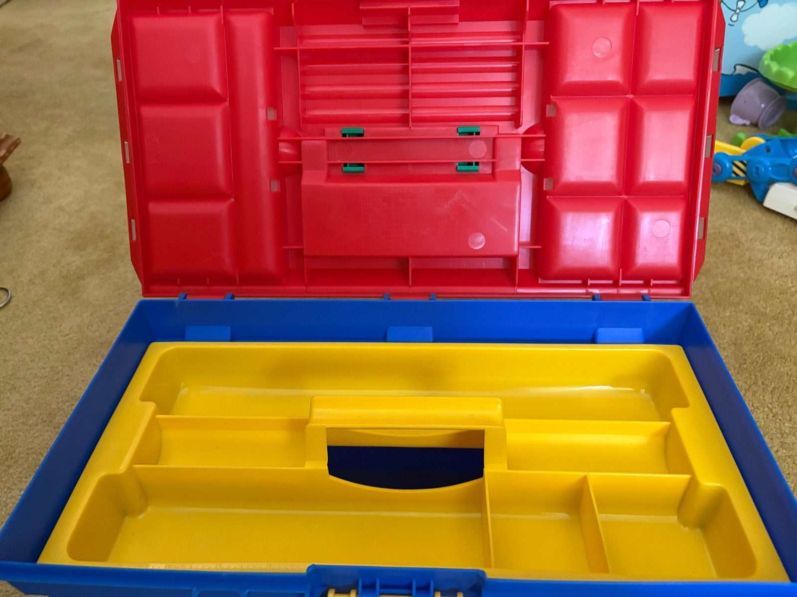 Gereedschapskist / Opbergdoos - Blauw, Geel, Rood, Ophalen of Verzenden, Zo goed als nieuw