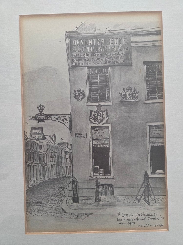 Mooi schets van Bussink Koekbakkerij in Deventer, anno 1930, Ophalen, Minder dan 50 cm, Tekening, Zo goed als nieuw