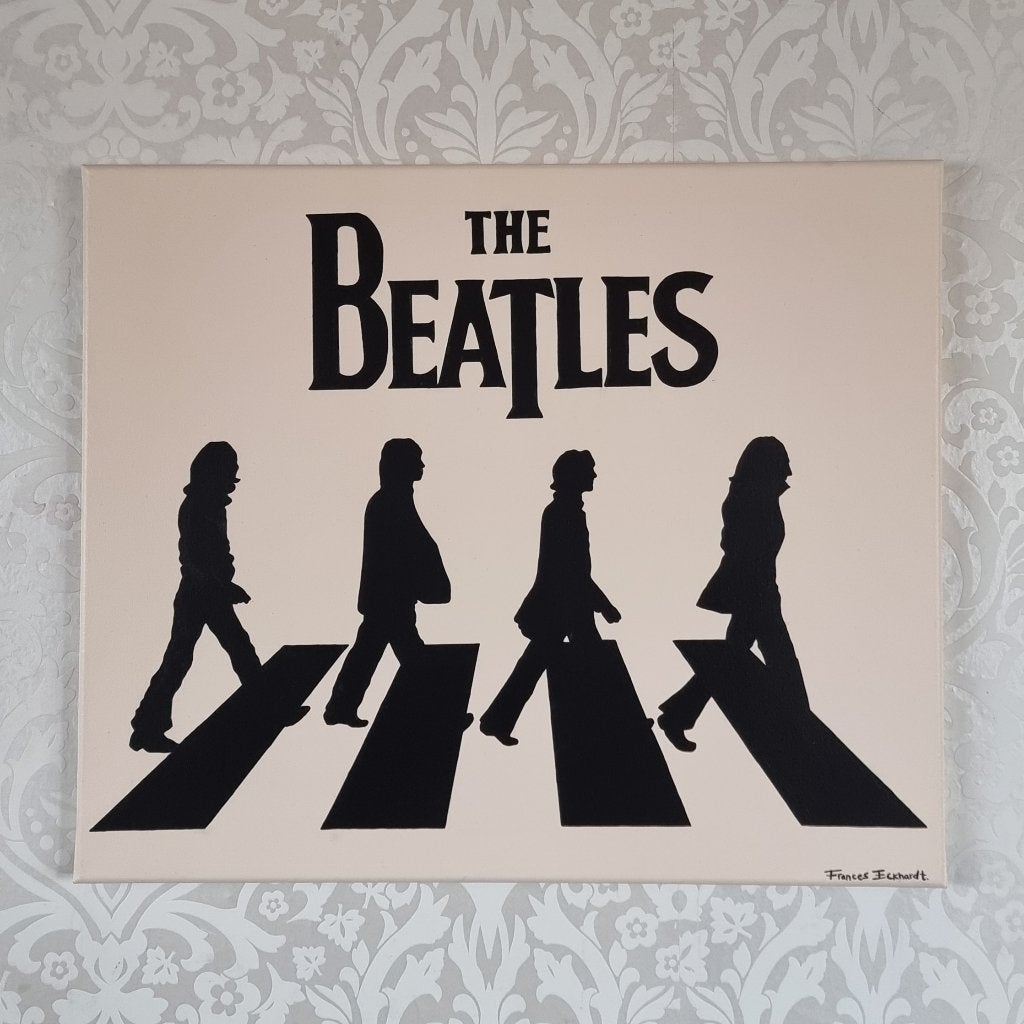 The Beatles Abbey Road canvas handgeschilderd 50x60 pop art, Verzenden, Gesigneerd, Acrylverf, Muziek