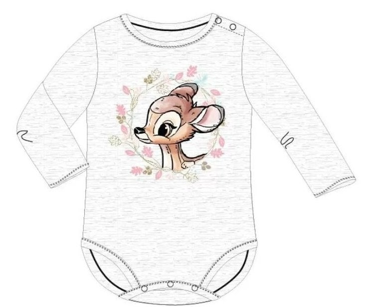 Bambi Rompertje Grijs Lange Mouw Disney - Maat 74 - 80, Nacht- of Onderkleding, Meisje, Nieuw, Disney Baby