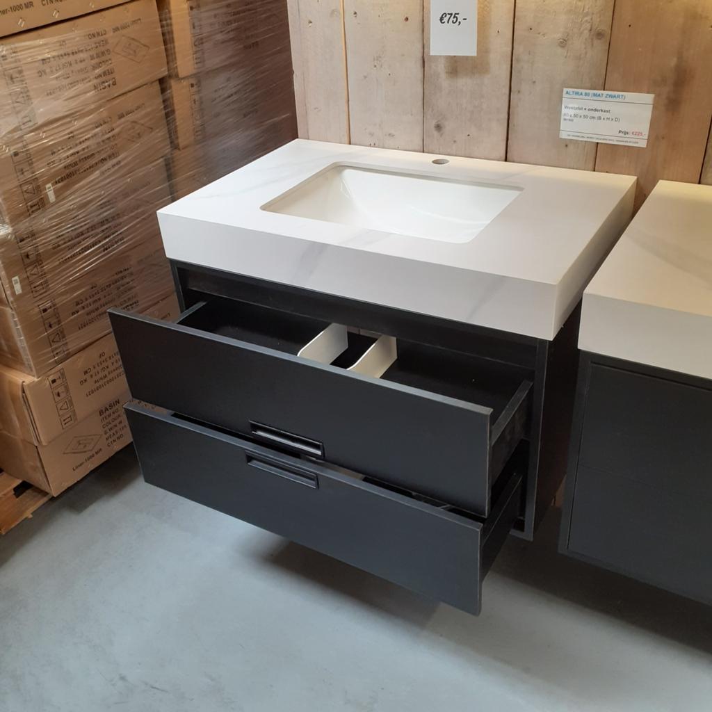 SALE! Badkamermeubel, Mat zwart, 80cm, 2 Lades, Altira 80, Ophalen of Verzenden, Nieuw, Zwart