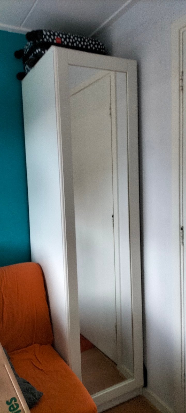 Witte Ikea Pax  kledingkast met spiegeldeur en lades, Ophalen, Gebruikt, 200 cm of meer, Met lade(s)