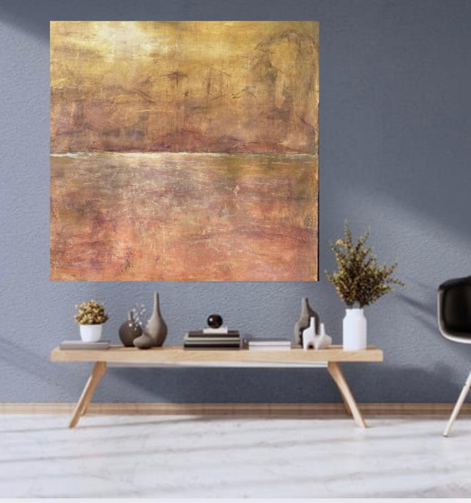 Modern groot vierkant schilderij warme kleuren horizon, Ophalen