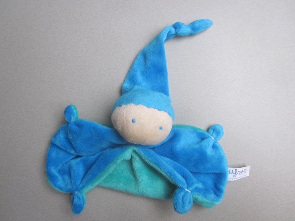 Difrax blauw groen zacht pluche knuffeldoek pop puntmuts, Kinderen en Baby's, Speelgoed | Knuffels en Pluche, Overige merken, Overige karakters