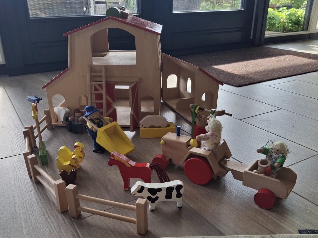 Houten Boerderij Speelset: Dieren, Tractor en speelfiguren., Ophalen, Gebruikt, Overige typen