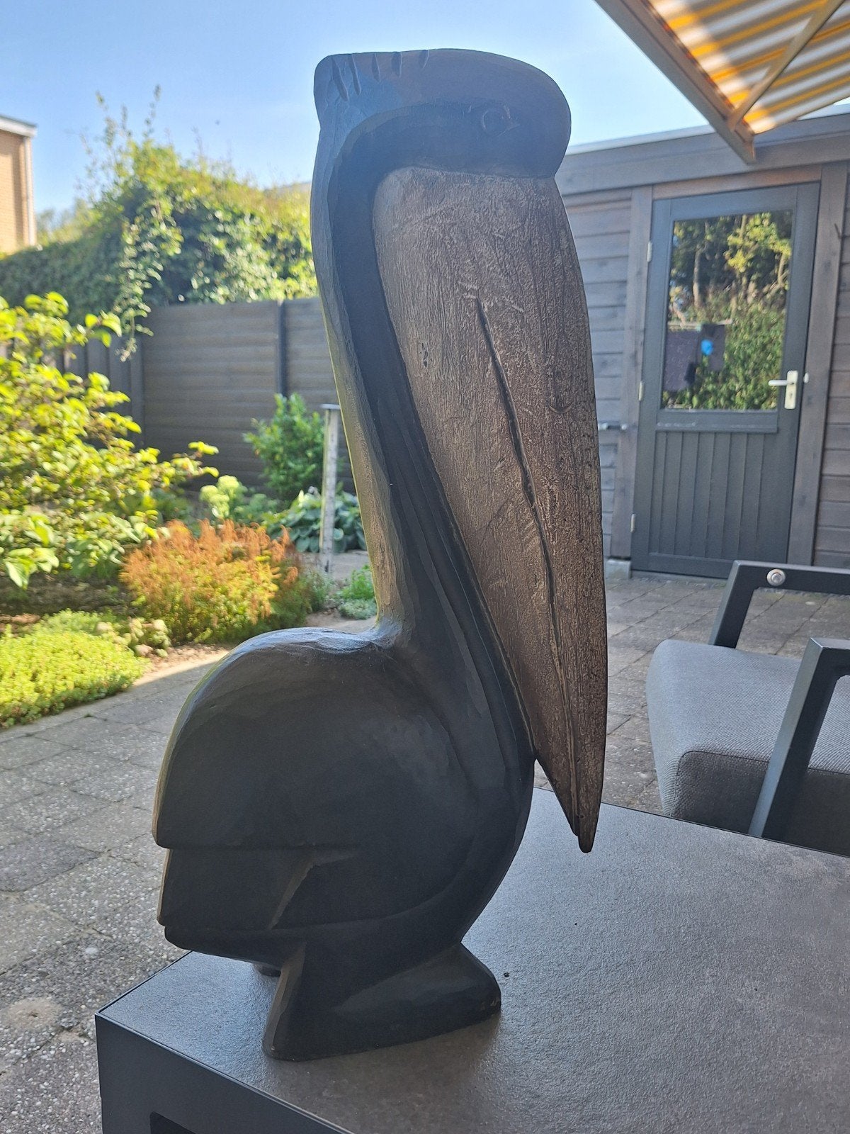Houten Pelikaan Beeld - Handgesneden Decoratie, Handgemaakt, Zwart, Beeld, Hout