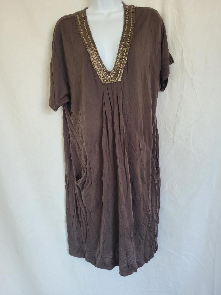 Gave bruine jurk kralendecolleté mt XL merk Banana Republic, Bruin, ., Maat 46/48 (XL) of groter, Ophalen of Verzenden