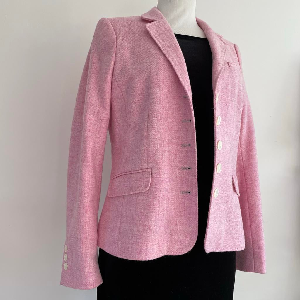 Dames Roze Tweed Blazer 100% Wol - Maat 40 nieuwstaat, Maat 38/40 (M), Ophalen of Verzenden, Zo goed als nieuw, Jasje