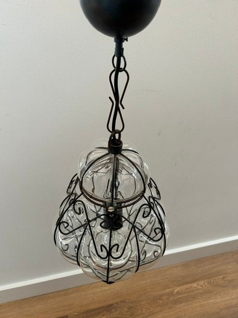 Hanglampen ovaal van ijzer & glas, Ophalen, E27 (groot), Romantisch - Landelijk, Glas