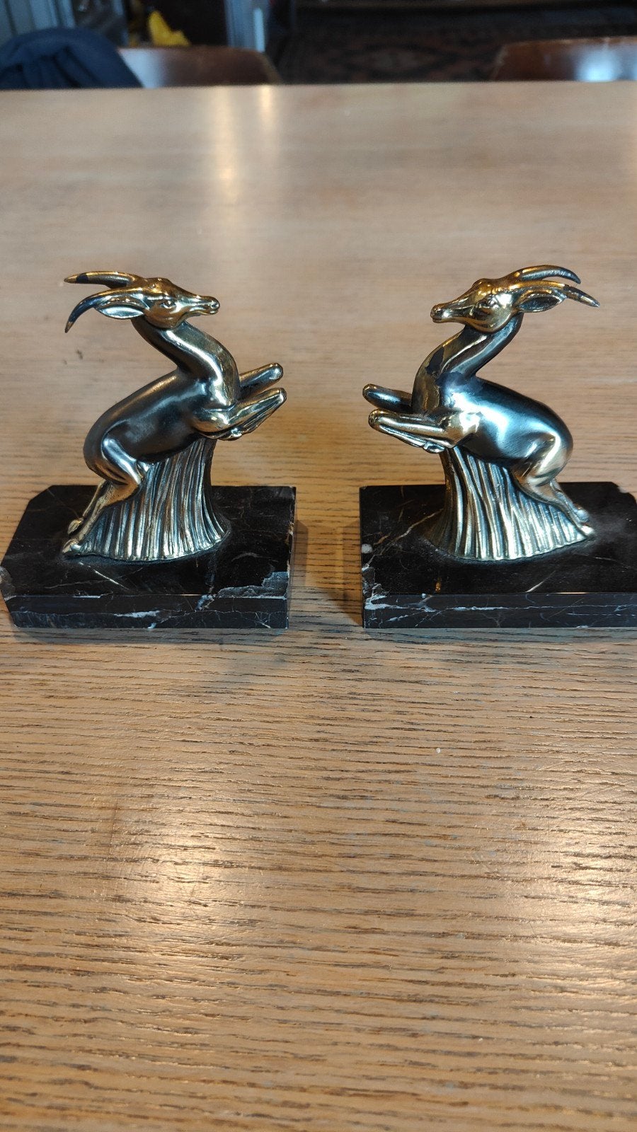 Art Deco Boekensteunen met Gazellen - Brons en Marmer, Ophalen of Verzenden