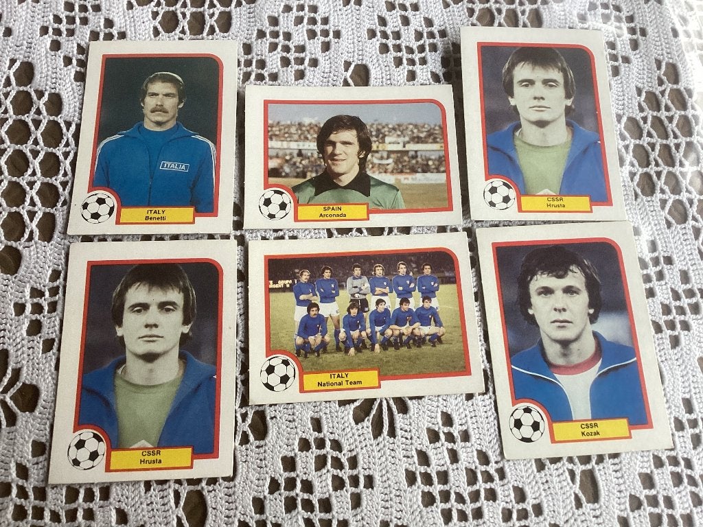 6 plaatjes cards Monty gum Euro cup 1980, Ophalen of Verzenden, Gebruikt, Meerdere plaatjes