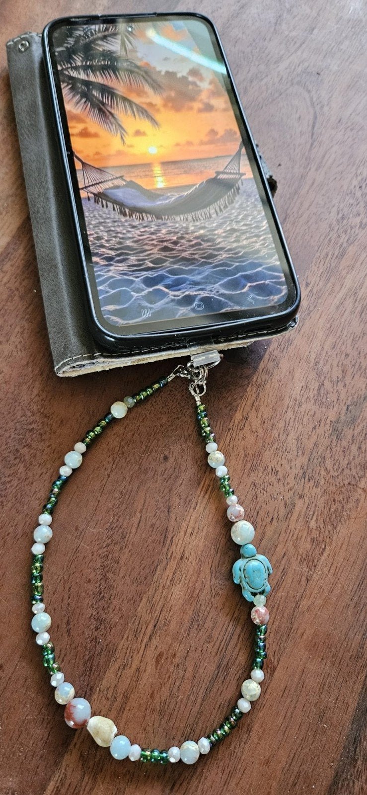Handmade mobiel ketting met kaartje 32cm, Sieraden, Tassen en Uiterlijk, Kettingen, Ophalen of Verzenden, Nieuw, Overige materialen