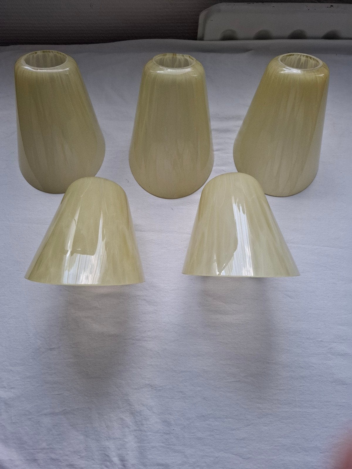 5 stuks vintage glazen lampenkappen, Ophalen of Verzenden, Gebruikt, Rond, Minder dan 25 cm