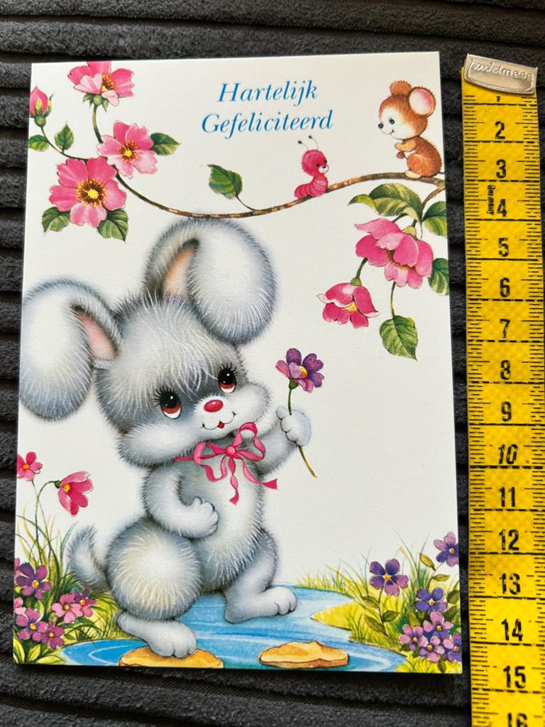 66.Vintage kinderkaart konijn, Ophalen of Verzenden, 1980 tot heden, Ongelopen