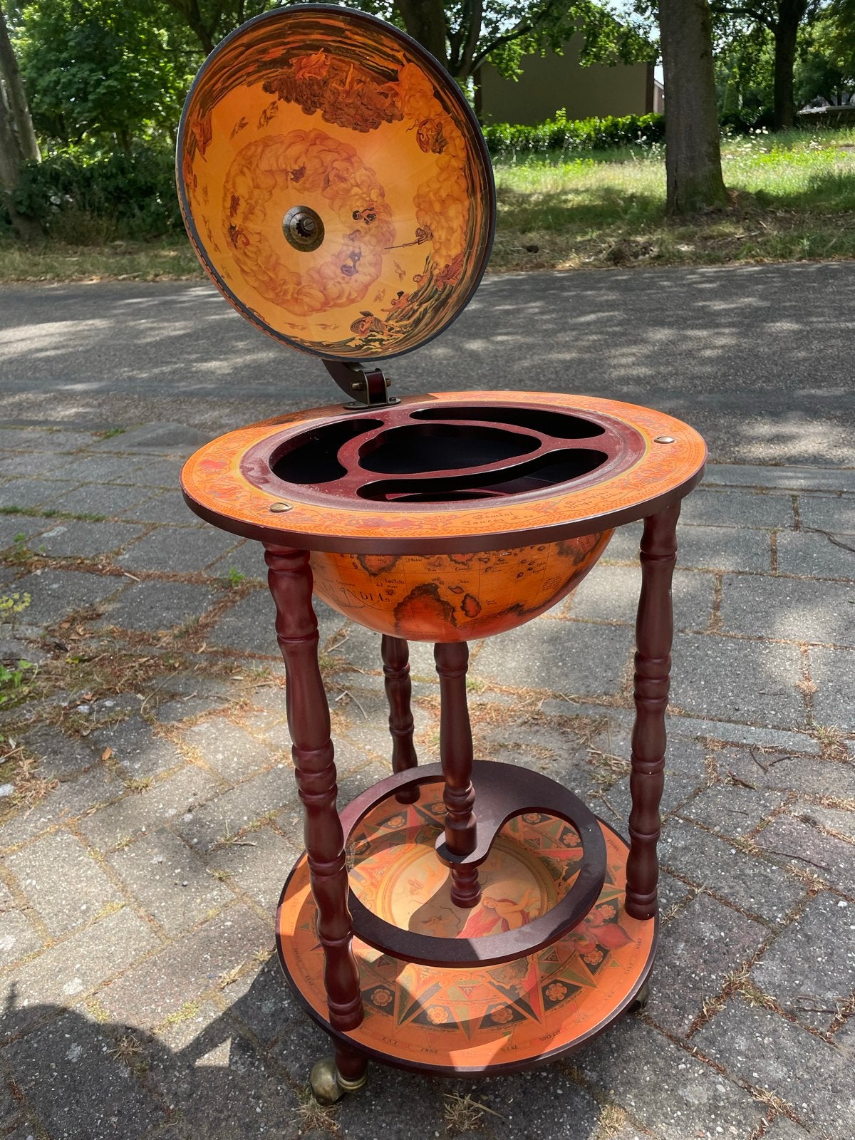 Vintage Wereldbol Bar met Wielen - Bruin, Ophalen, Gebruikt, Oranje, Vintage