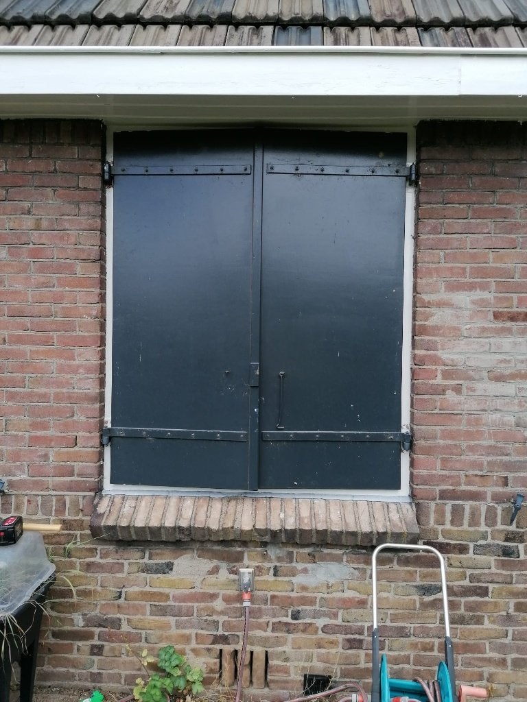 Houten luiken, raamluiken met beslag, Ophalen, Gebruikt, Minder dan 75 cm, Raamkozijn