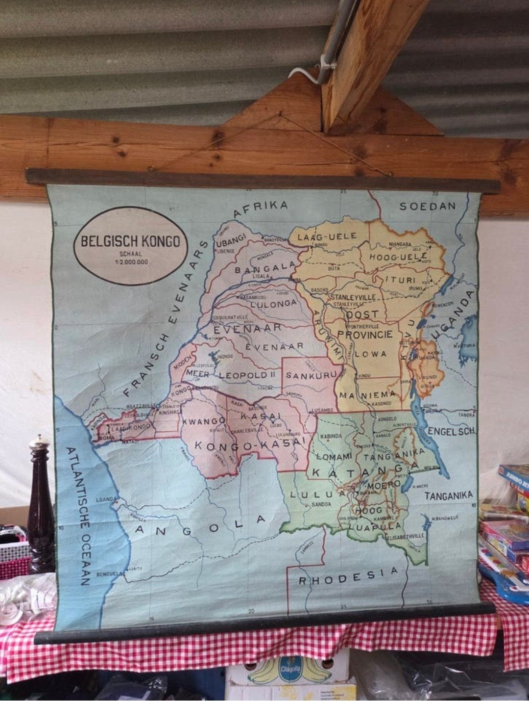 Historische kaart Belgisch Congo - Wandkaart Kongo, Boeken, Overige gebieden, Landkaart, 1800 tot 2000, Ophalen