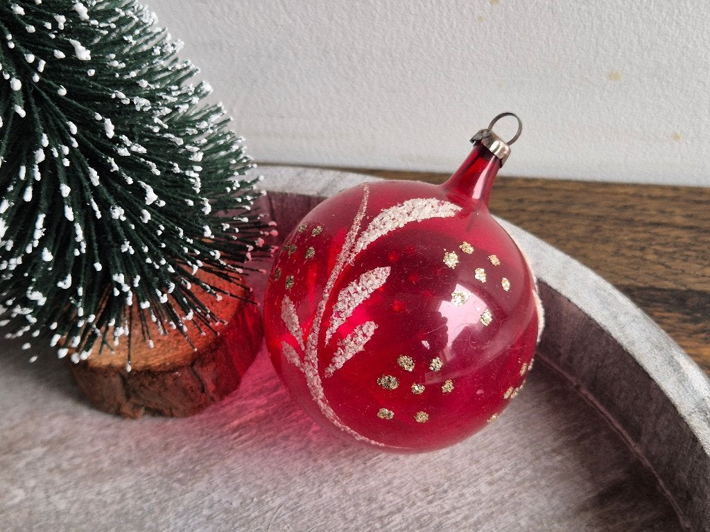 Vintage kerstbal rood glas 450, *, Gebruikt, *, Ophalen of Verzenden