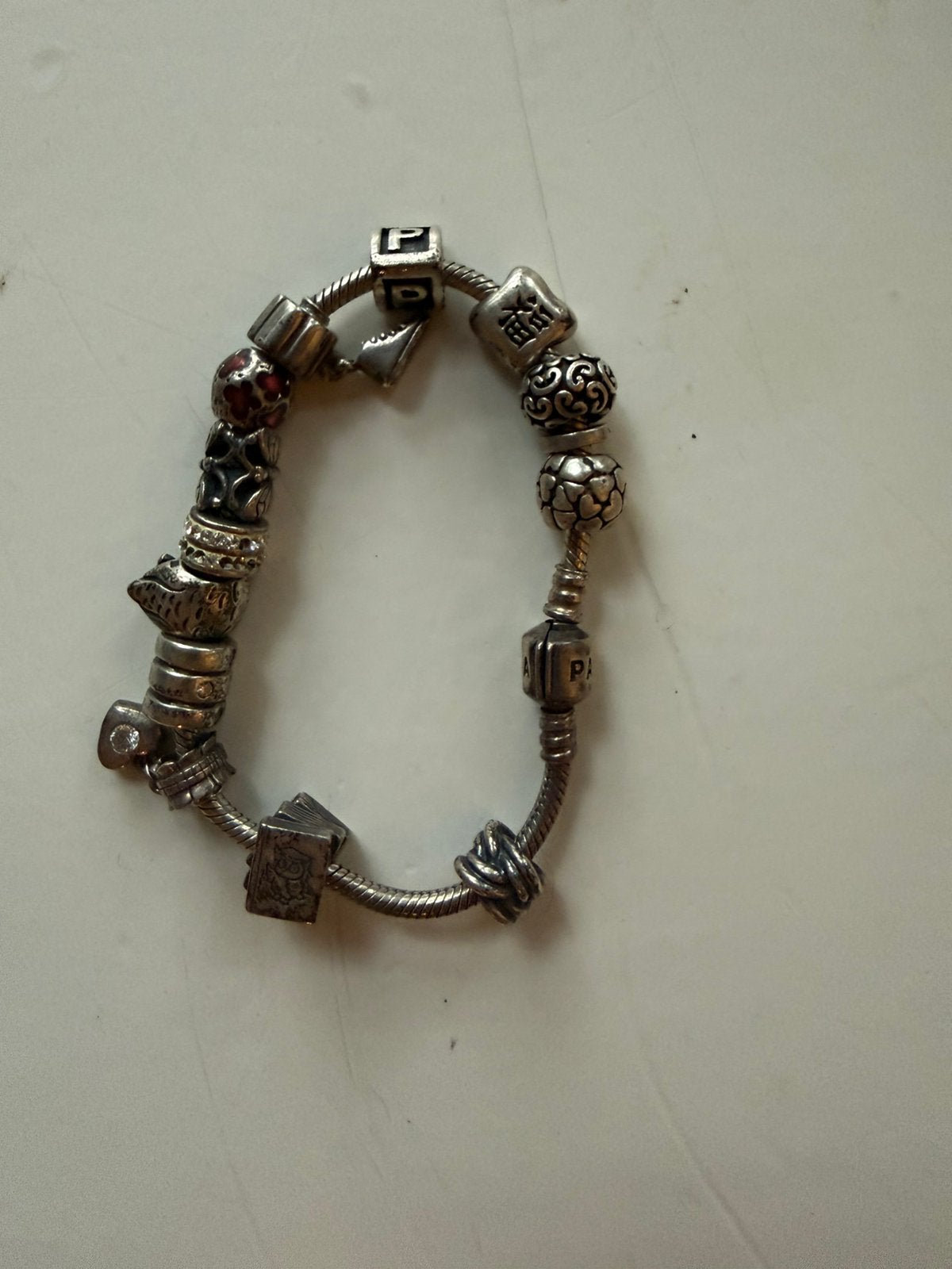 Pandora armband met bedeltjes (zilver), Sieraden, Tassen en Uiterlijk, Armbanden, Ophalen of Verzenden, Zo goed als nieuw, Zilver