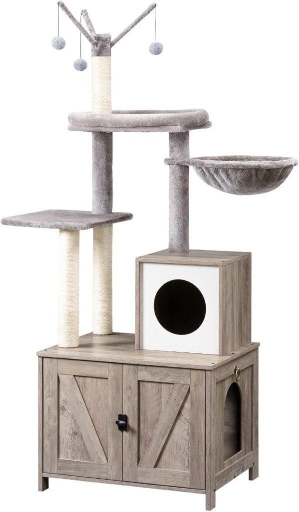 Foto 4 van Nieuw Kattenmeubel- krabpaal met kattenbak-60L x 48B x 150cm