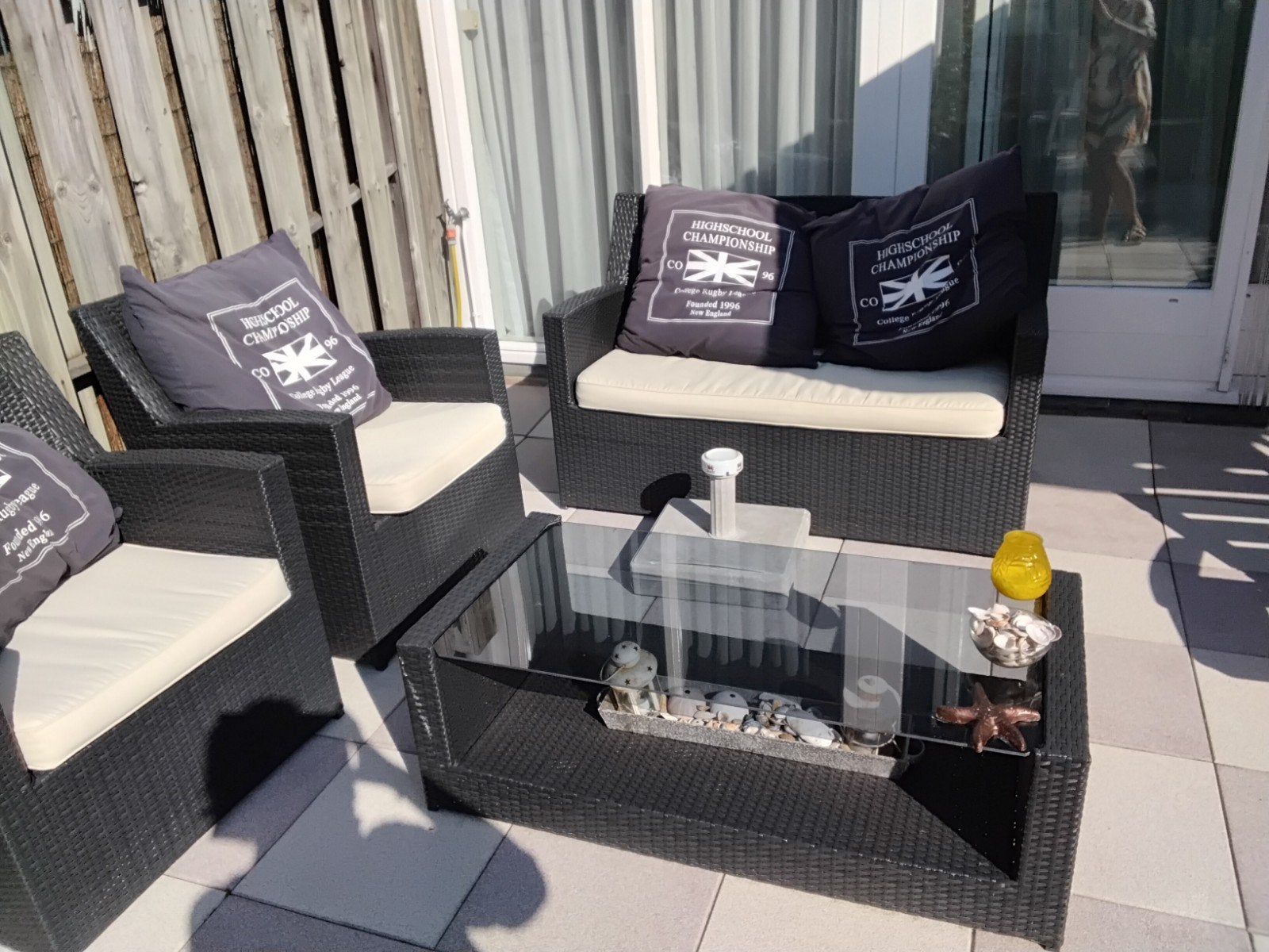 Wicker Loungeset met Kussens en Opbergbox, Ophalen, 4 zitplaatsen, Gebruikt, Bank