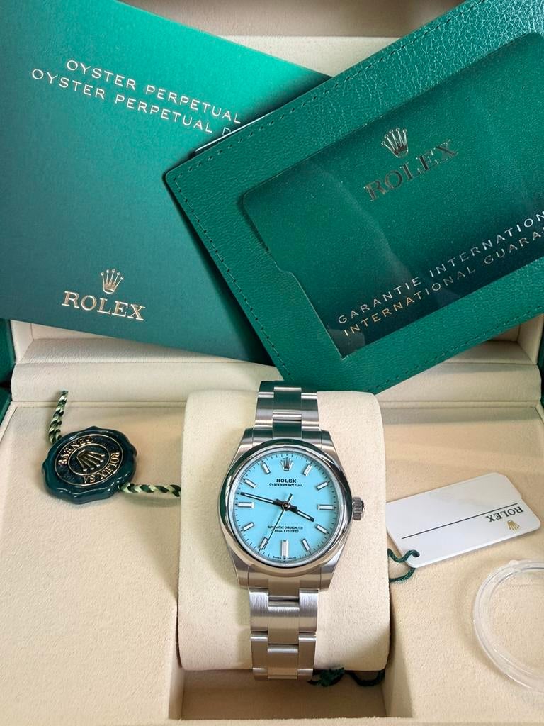 Rolex Oyster Perpetual 31mm “Tiffany” 277200 Nieuw STICKERS, Sieraden, Tassen en Uiterlijk, Horloges | Dames, Ophalen, Staal, Polshorloge