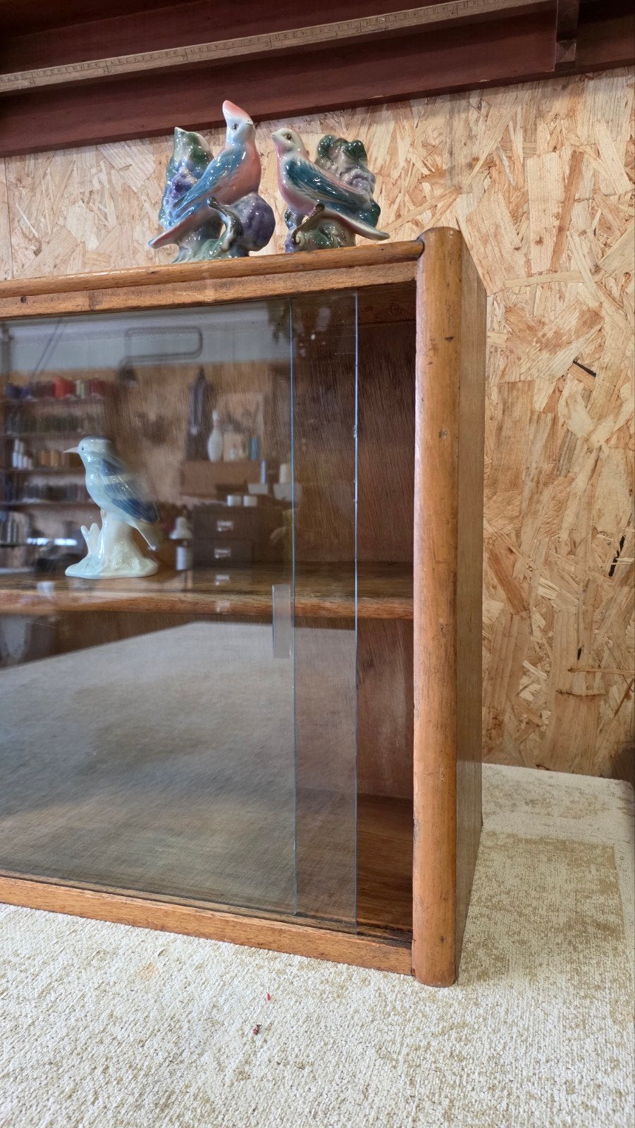 Vintage Vitrinekastje met Glazen Schuifdeuren - B75 H50 D24, Ophalen, Glas, 50 tot 100 cm, Gebruikt