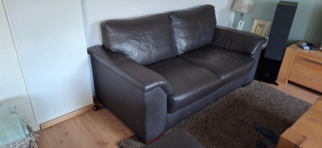 Te koop : 3 en 2 zits bruin leren bankstel (Apeldoorn), Huis en Inrichting, Ophalen, Gebruikt, Overige maten, Rechte bank