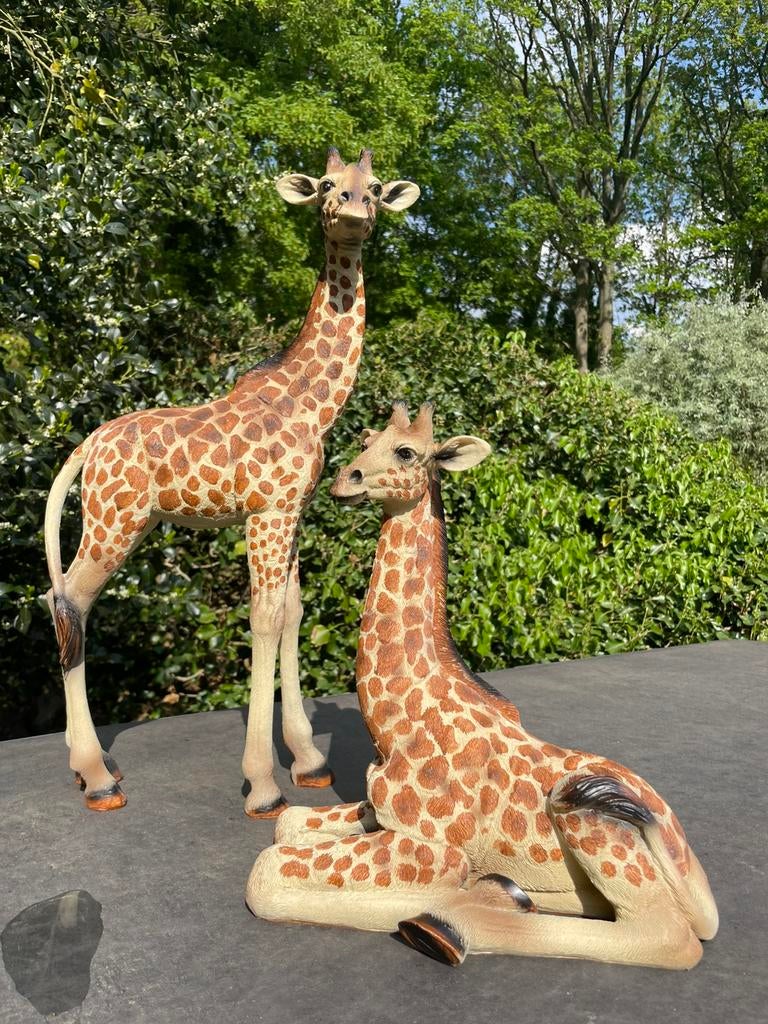 Giraffen set staand en liggend beeld tuin huis cadeau dier, Ophalen of Verzenden, Nieuw, Kunststof, Dierenbeeld