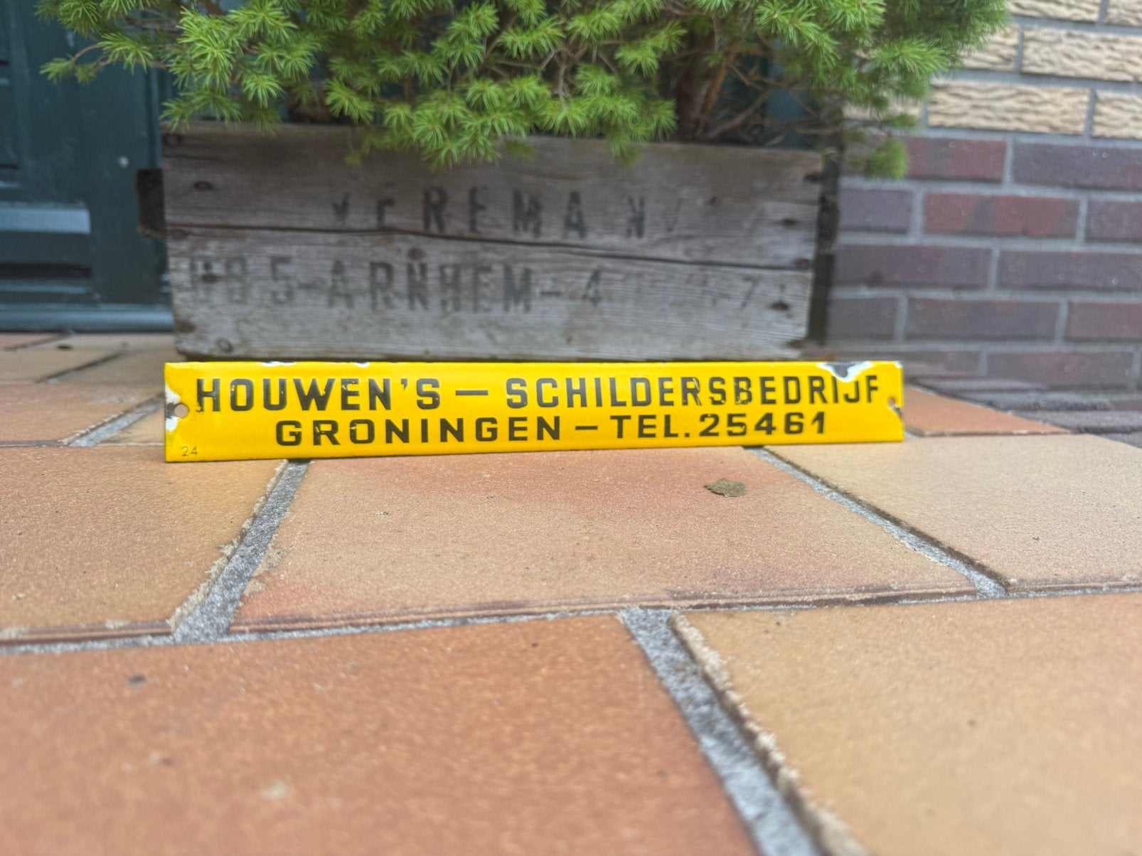 Oud emaille reclame bord schilder houwens groningen, Ophalen of Verzenden, Zo goed als nieuw, Reclamebord