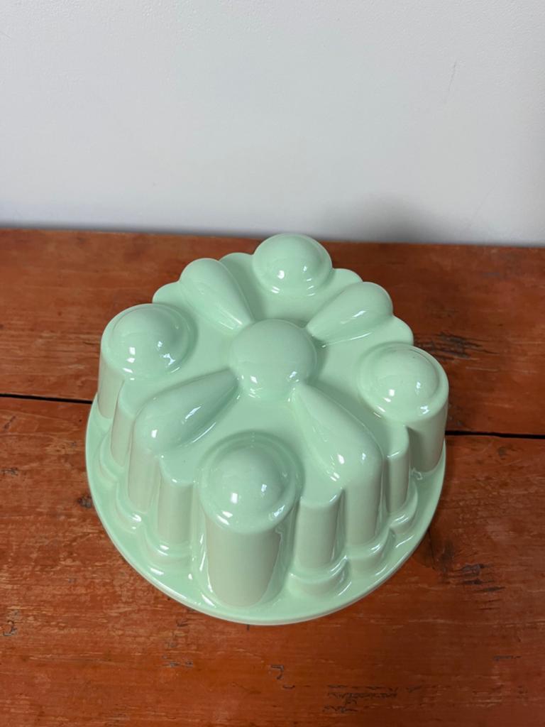 Vintage puddingvorm, mintgroen aardewerk, Ophalen of Verzenden
