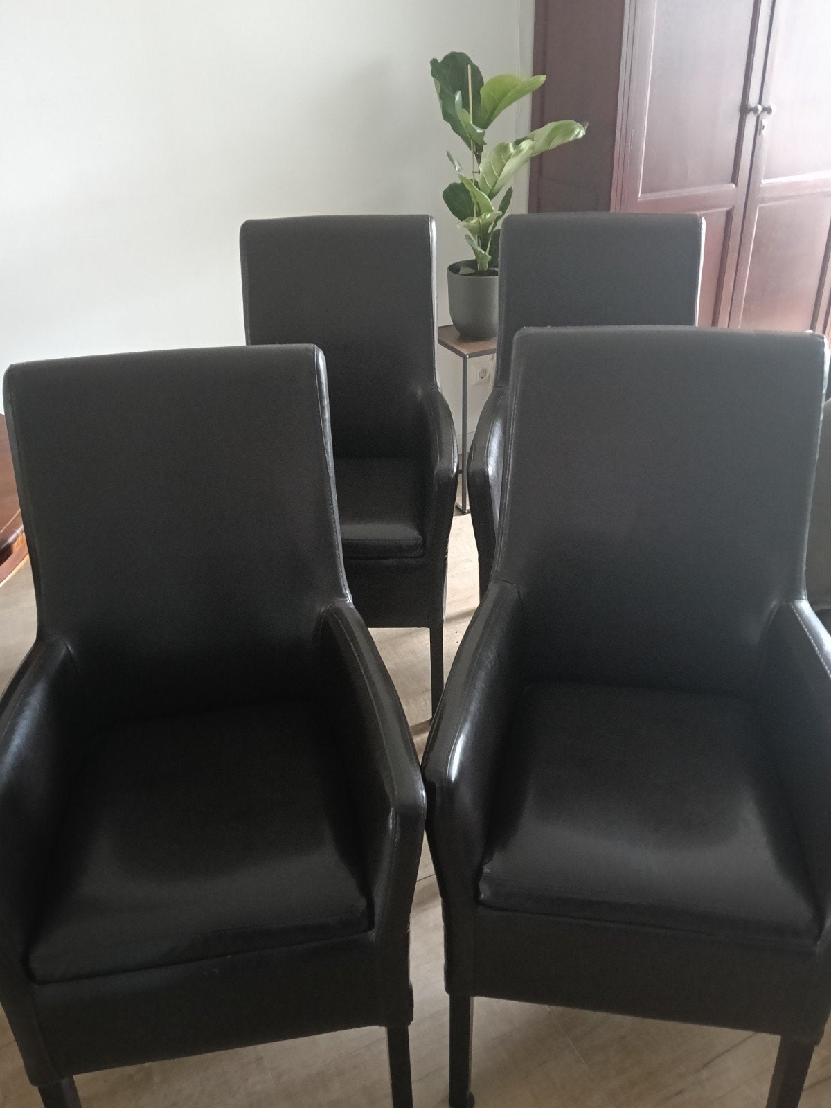 4 eetkamerstoelen, Ophalen, Gebruikt, Minder dan 75 cm, Leer