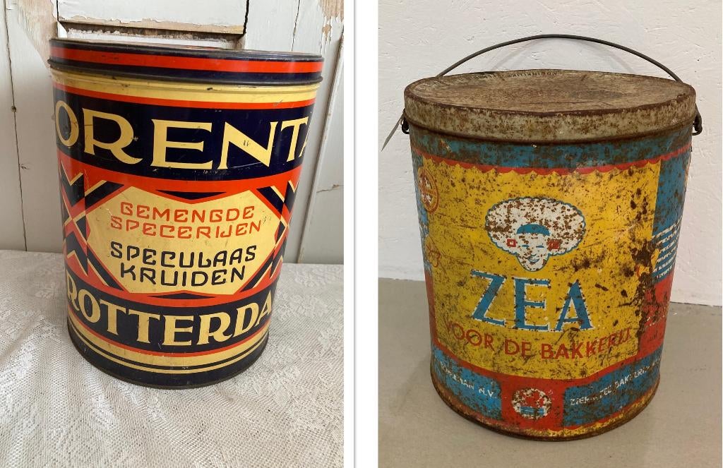 Grote brocante blikken / Orenta speculaaskruiden & ZEA, Meerkleurig, Ophalen of Verzenden, Metaal, Nvt