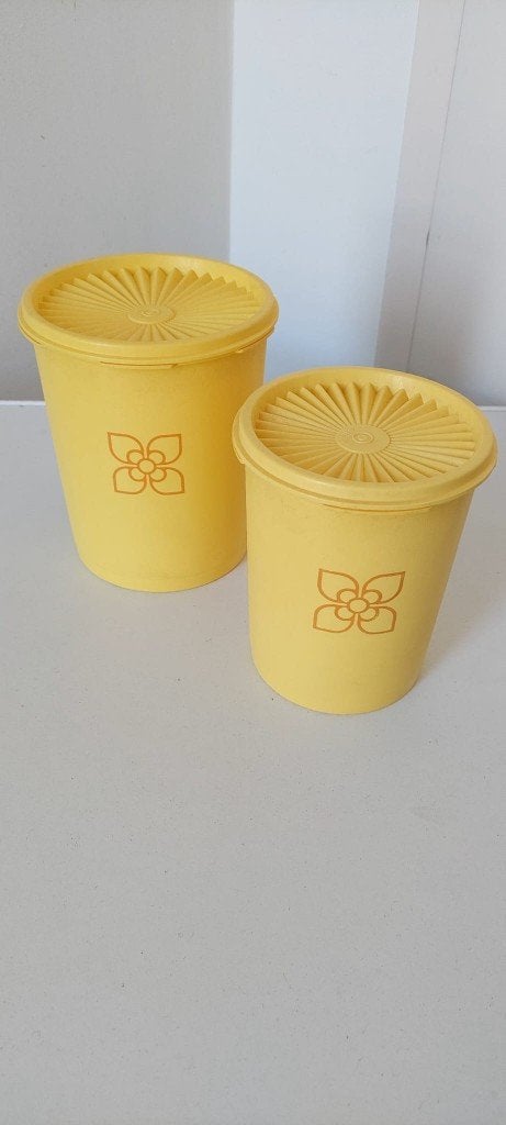 2 Vintage Tupperware Servalier bussen retro Geel 18 & 16 cm, Eu, Eu, Geel, Overige typen