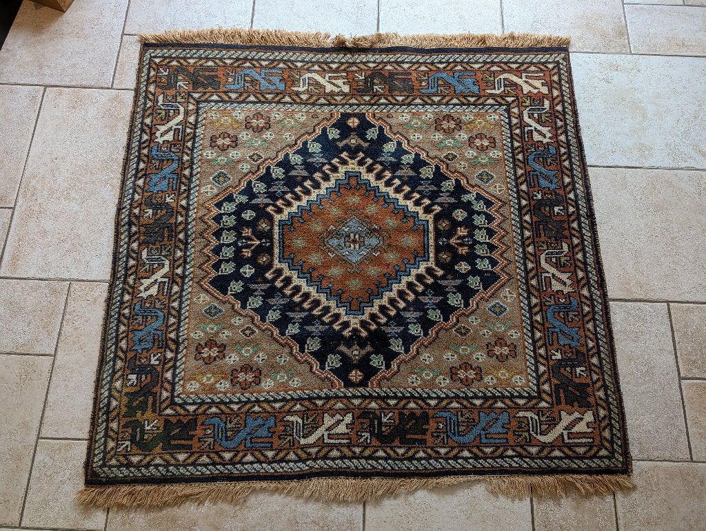 Vintage wollen Yalameh Tapijt - Handgeknoopt (106x102), Gebruikt, 50 tot 100 cm, Rechthoekig, 50 tot 100 cm