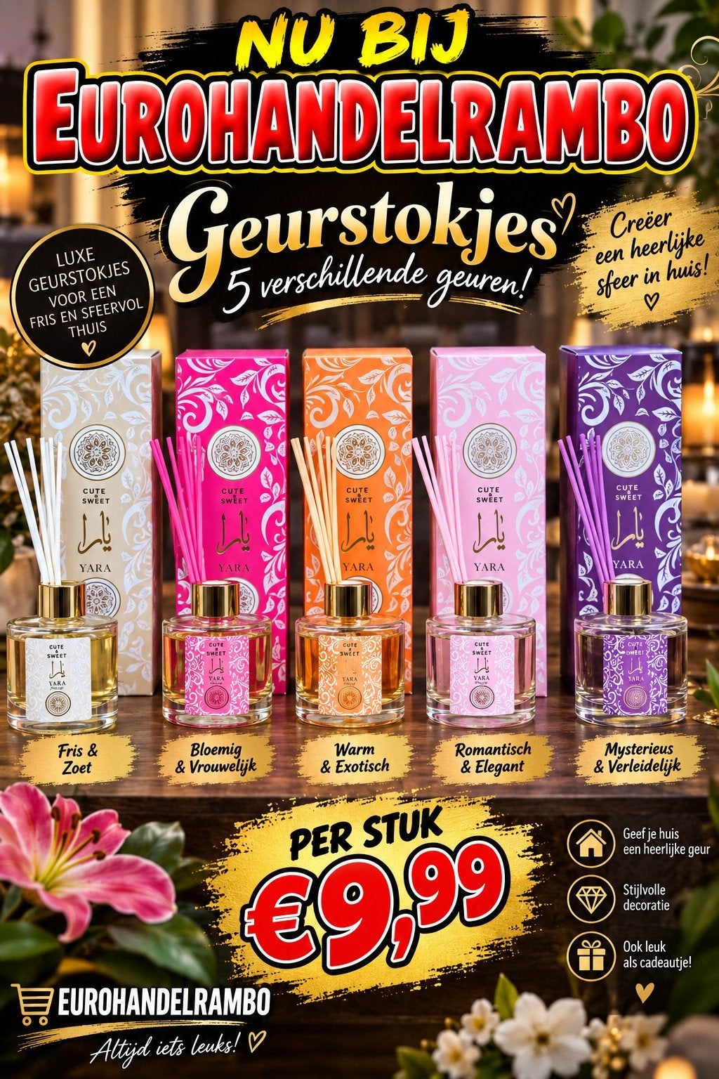 geurstokjes 5 verschillende geuren, Ophalen of Verzenden