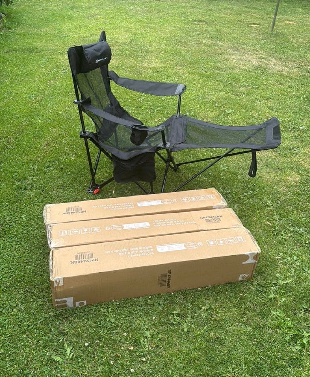 4x Nieuw (in verpakking) Campingstoelen met voetensteun, Ophalen of Verzenden, Nieuw, Campingstoel