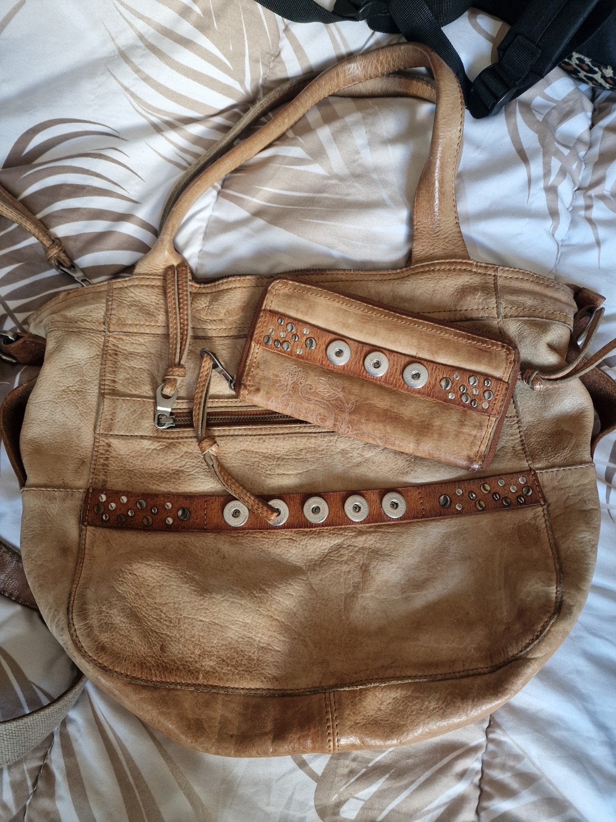 Noosa Amsterdam lederen Tas en Portemonnee Set, Sieraden, Tassen en Uiterlijk, Ophalen of Verzenden, Gebruikt, Bruin, Handtas