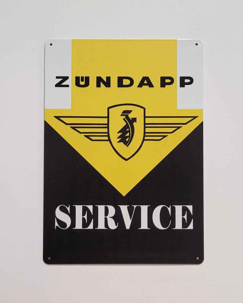 Zundapp service geel zwart reclamebord van metaal wandbord, Ophalen of Verzenden, Nieuw, Auto's