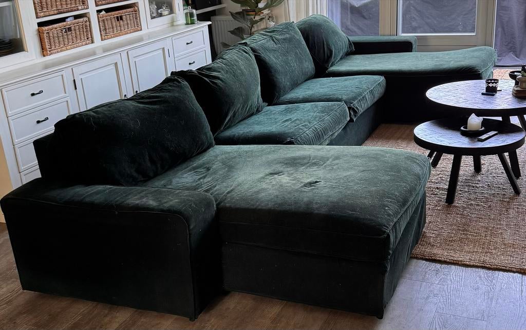 Kivik 3 zGrote donkergroene hoekbank met chaise longue, Ophalen, 250 tot 300 cm, Gebruikt, Hoekbank