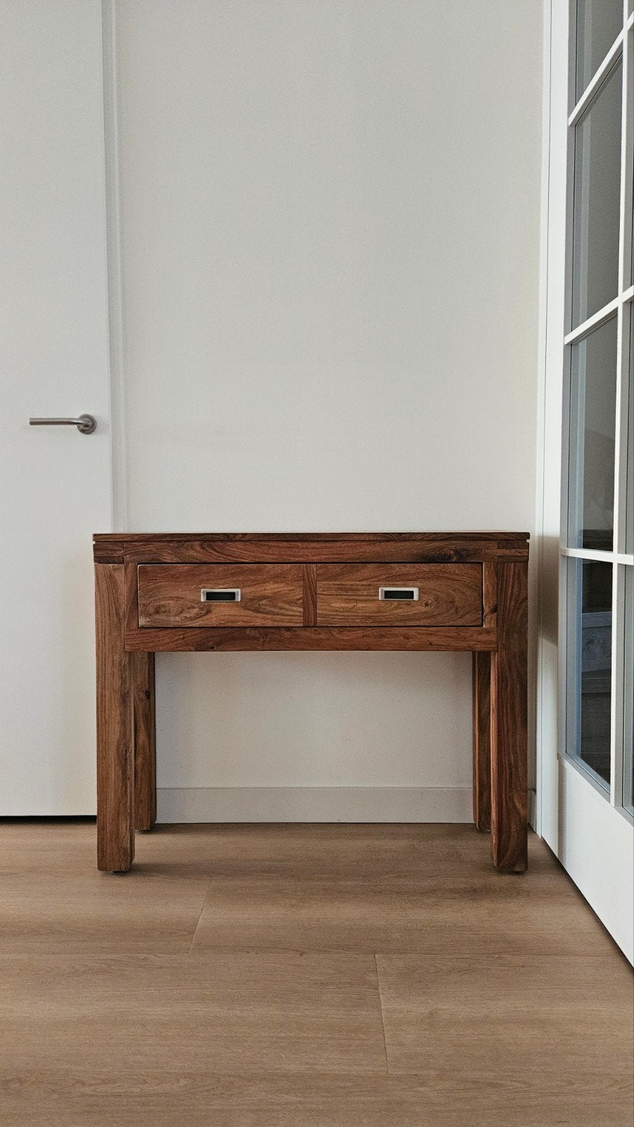 BATAMBA - Massief teakhout sidetable van H&H, Huis en Inrichting, Ophalen, 100 tot 150 cm, Teakhout, Zo goed als nieuw