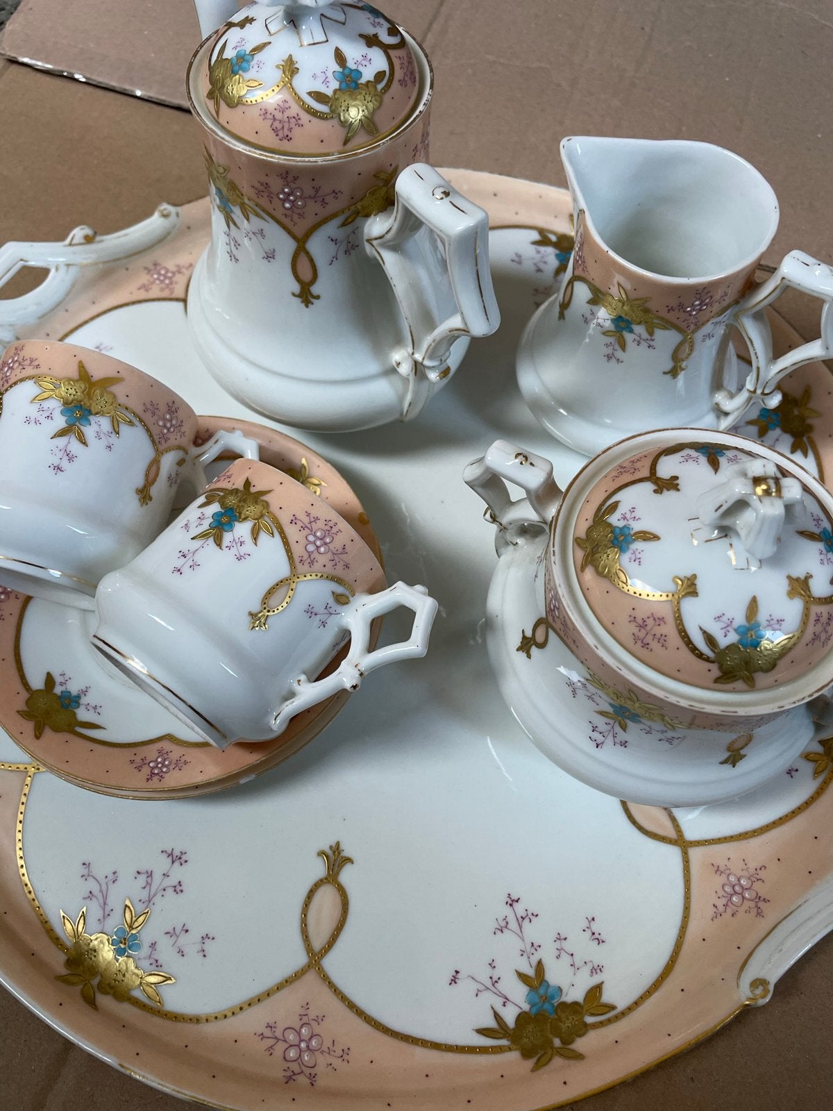 Vintage Porseleinen Koffie/Theeservies met Dienblad, Ophalen of Verzenden