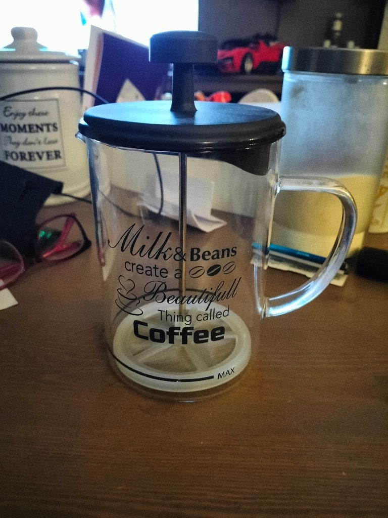 Glazen handmatige melkopschuimer - Milk & Beans, Witgoed en Apparatuur, Melkopschuimers, Ophalen of Verzenden, Gebruikt, Handmatige melkopschuimer