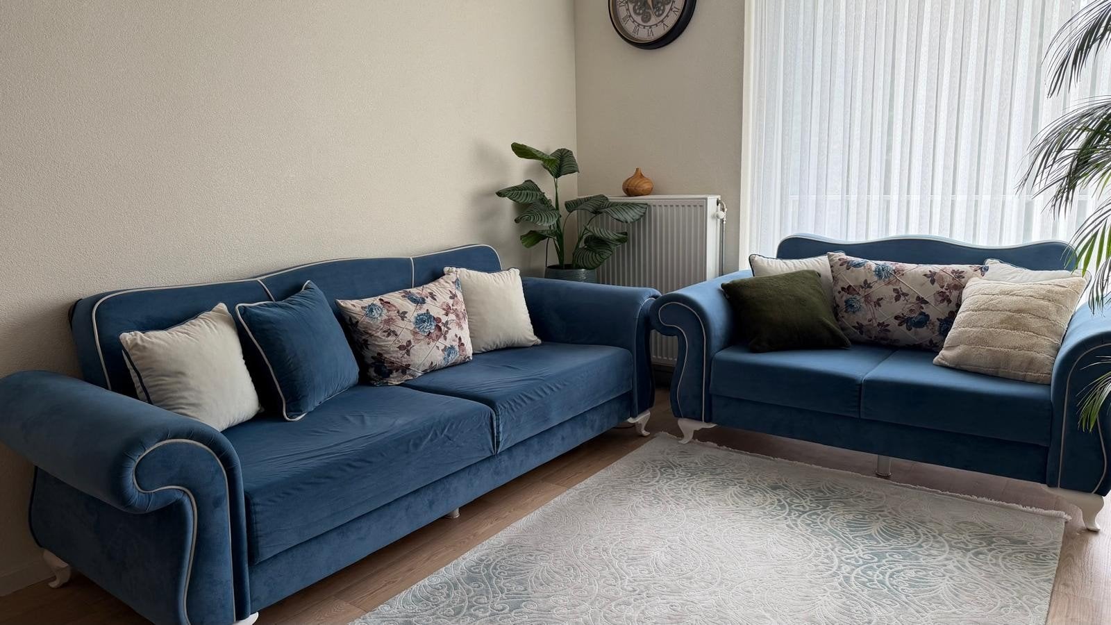 Blauwe bankenset - 2- en 3-zits. gratis meenemen, Ophalen, Gebruikt, Driepersoons, 75 tot 100 cm