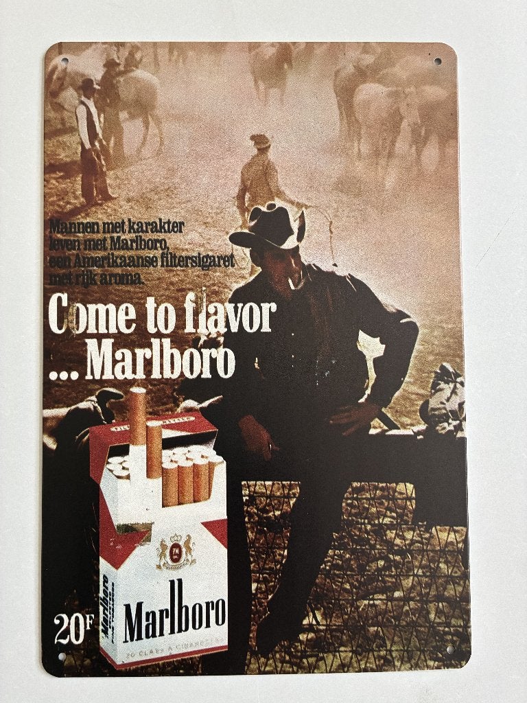 oude Marlboro reclame jaren 70 wandbord 20 x 30 cm metaal, Verzamelen, Reclamebord, Elspeet, John, Olt