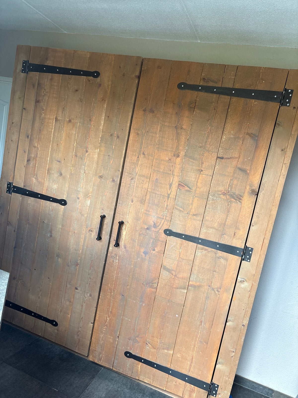 Zelfgemaakte Steigerhouten Kast - 220x200x50 cm, Ophalen, Met plank(en), Gebruikt, 200 cm of meer