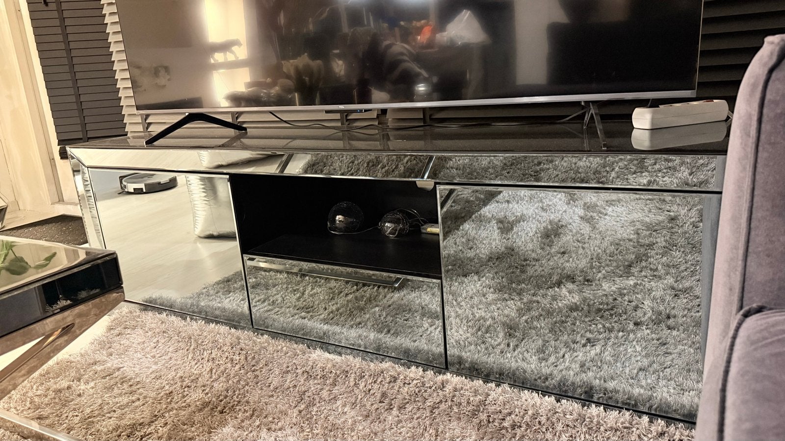 Moderne glazen tv-standaard - Stijlvol en schoon, Ophalen, 100 tot 150 cm, Minder dan 100 cm, 25 tot 50 cm